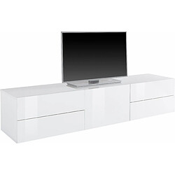 Alter Meuble TV de salon, Made in Italy, Meuble TV de salon surélevé avec 1 porte et 4 tiroirs, 170x40h47 cm, couleur blanc brillant