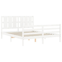 Maison Chic Lit adulte - Cadre Structure de lit avec tête de lit Contemporain blanc 160x200 cm bois massif -MN75483 pas cher