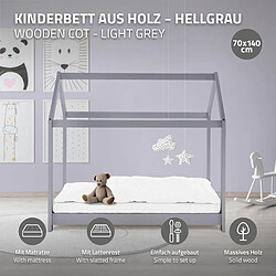 ML-Design Lit d'enfant +matelas cadre de lit et sommier à lattes bois gris clair 70x140 cm