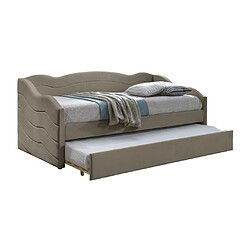 Acheter Vente-Unique Lit banquette gigogne 2 x 90 x 190 cm - Velours - Taupe - LENVIA