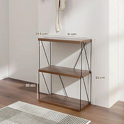 Helloshop26 Etagère à 3 niveaux bibliothèque autoportante avec cadre en métal étagère de rangement de style industriel 82 cm finition grain de bois brun 20_0008552