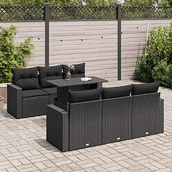 vidaXL Salon de jardin 7 pcs avec coussins noir résine tressée