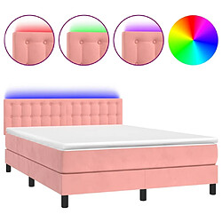 Sommier à lattes et LED,Cadre à lattes de lit avec matelas pour Adulte Rose 140x190 cm -MN20514