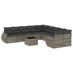 vidaXL Salon de jardin 11 pcs avec coussins gris clair résine tressée