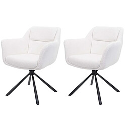 Decoshop26 Lot de 2 chaises de salle à manger avec accoudoirs siège pivotant en tissu bouclé blanc 04_0007364