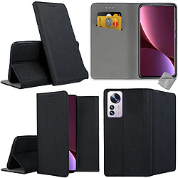 Htdmobiles Housse etui portefeuille avec coque intérieure en silicone pour Xiaomi 12 Pro 5G + verre trempe - NOIR MAGNET