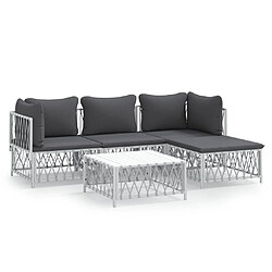 Maison Chic Salon de jardin 5 pcs avec coussins - Table et chaises d'extérieur - Mobilier/Meubles de jardin Moderne blanc acier -MN32932