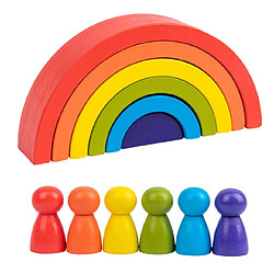 Universal Les derniers bébés en bois arc-en-ciel maison arbre poupée mini empileur blocs jouets arc-en-ciel bar blocs petites tailles incohérentes jeux de table cadeaux | empilement blocs (couleur arc-en-ciel)