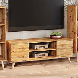 Alter Meuble TV avec 2 portes et 1 étagère centrale, Buffet avec pieds, Buffet de salon style scandinave, cm 155x40h50, couleur Erable