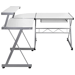 Avis Helloshop26 Bureau table poste de travail meuble d'ordinateur informatique étude d'ordinateur d'angle 132 x 112 x 99 cm bois ingénierie blanc 02_0023730