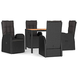 vidaXL Ensemble à manger de jardin coussins 5pcs Noir Résine tressée