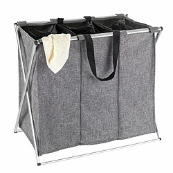 WENKO Panier à linge 3 compartiments design Trio - L. 63 x H. 57 cm - Gris chiné