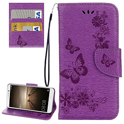 Wewoo Housse Étui Violet pour Huawei Mate 9 papillons gaufrage en cuir flip horizontal avec support & Slots de cartes Portefeuille & Longe