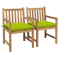 vidaXL Chaises de jardin lot de 2 avec coussins vert vif Teck massif 