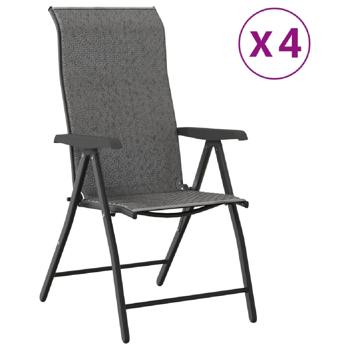 vidaXL Chaises pliables de jardin lot de 4 gris résine tressée