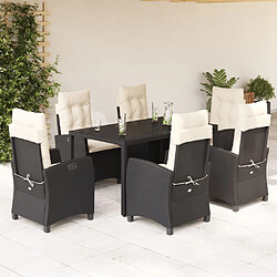 vidaXL Ensemble à manger de jardin coussins 7pcs Noir Résine tressée