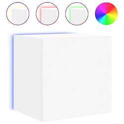 Maison Chic Meuble TV mural, Banc TV avec lumières LED pour salon, Meuble de rangement blanc 40,5x35x40 cm -GKD53534