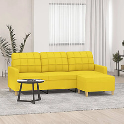 vidaXL Canapé à 3 places avec repose-pieds Jaune clair 180 cm Tissu