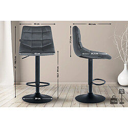 Decoshop26 Lot de 2 tabourets de bar en velours gris foncé base métal noir réglable en hauteur et repose-pieds TDB10626