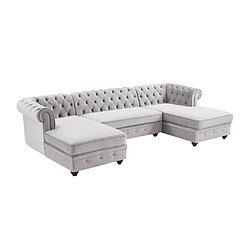 Vente-Unique Canapé d'angle panoramique en velours gris clair CHESTERFIELD