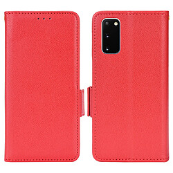 Etui en PU texture litchi, fermoir aimanté avec support rouge pour votre Samsung Galaxy S20