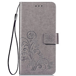 Wewoo Housse Coque Étui en cuir à Motif fleurs pressées Lucky Clover pour Galaxy A50avec porte-cartes et & Portefeuille et dragonne Gris