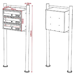 Helloshop26 Bloc 3 boite aux lettres sur pieds 3 entrées acier galvanisé blanc 16_0000027