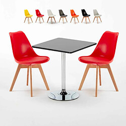 Ahd Amazing Home Design Table noire carrée 70x70cm Avec 2 Chaises Colorées intérieur bar café Nordica Mojito