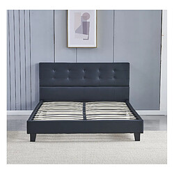 Sensoreve Lit 140x190cm simili cuir noir avec tête de lit boutonnée, sommier lattes en bois