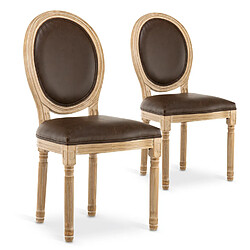 NC Lot de 2 chaises médaillon Louis XVI Vintage Simili Marron