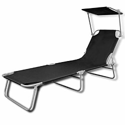 Maison Chic Chaise longue, Transat pliable avec auvent acier et tissu noir