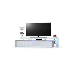 Mpc Meuble TV Avola-champagne Et Blanc Laqué Avec LED 227 X 52 X 35 Cm