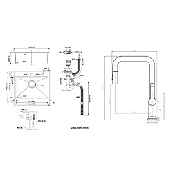 Acheter AuraLum Max Évier Cuisine 1 Bac 55*45CM Évier Encastré et à Poser avec Distributeur de Savon+Robinet de cuisine rétractable à deux fonctio,EU Modèle