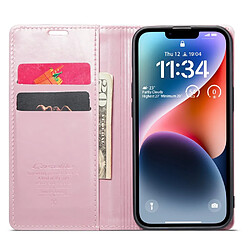 Etui en PU CASEME rétro texture cireuse, fermeture magnétique avec support pour votre iPhone 14 - rose