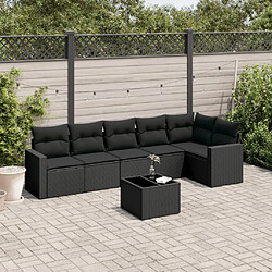 vidaXL Salon de jardin 7 pcs avec coussins noir résine tressée