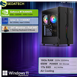 Sedatech Pack PC Gamer ATX Tower • Intel i9-11900KF • RTX4060Ti • 16Go RAM • 1To SSD M.2 • Windows 11 • Moniteur 24''