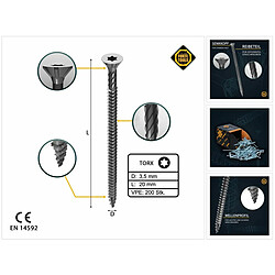 Forte-Forte FORTE Tools Vis à bois universelle, 3,5 x 20 mm, T15, Argent galvanisé, Tête fraisée Torx, Filetage total, 200 pcs. (000040113861)