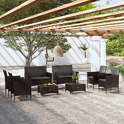 vidaXL Salon de jardin 8 pcs avec coussins résine tressée noir