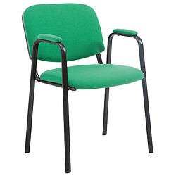 Decoshop26 Chaise visiteur avec accoudoirs intégrés zone d'attente en tissu vert piètement à 4 pieds en métal noir 10_0003388