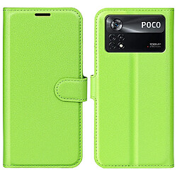 Etui en PU texture litchi avec support, vert pour votre Xiaomi Poco X4 Pro 5G