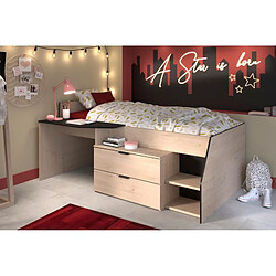 But Lit 90x190/200 cm avec rangements bureau et commode CODY imitation chêne et noir