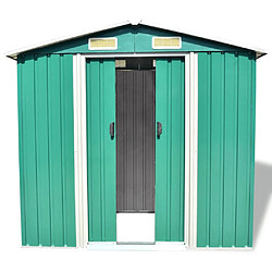 Helloshop26 Abri de jardin cabane cabanon maison de stockage remise extérieur hangar outils robuste métal 204 x 132 x 186 cm vert 02_0022390