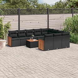 vidaXL Salon de jardin 11 pcs avec coussins noir résine tressée