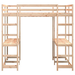 Acheter Vidaxl Lit superposé et bureau et échelle 140x200cm bois de pin massif