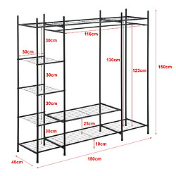 Helloshop26 Garde-robe avec étagères 6 surfaces de stockage acier laqué 150 x 150 x 40 cm noir 03_0008148