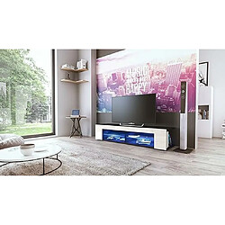 Mpc Meuble TV Corps Noir Mat Façades En Crème Laquées LED Bleu (lxhxp) : 134 X 29 X 39