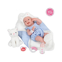 Berenguer - All-Vinyl La Newborn Doll in Blue Onesie/White Cat Theme. REAL GIRL!