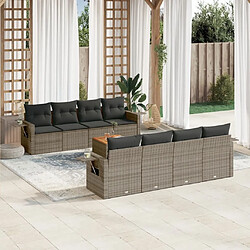 Maison Chic Salon de jardin 9 pcs avec coussins | Ensemble de Table et chaises | Mobilier d'Extérieur gris résine tressée -GKD32974