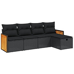 Maison Chic Ensemble de 5 Tables et chaises d'extérieur avec coussins,Salon de jardin noir résine tressée -GKD120641