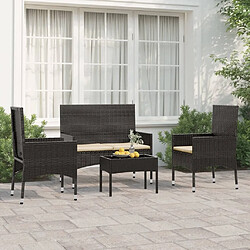 Maison Chic Salon de jardin 4 pcs + coussins - Mobilier/Meubles de jardin - Table et chaises d'extérieur Noir Résine tressée -MN73350